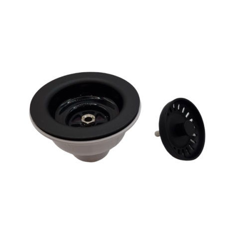 Körfubotnventill MATT SVART flangs og tappi