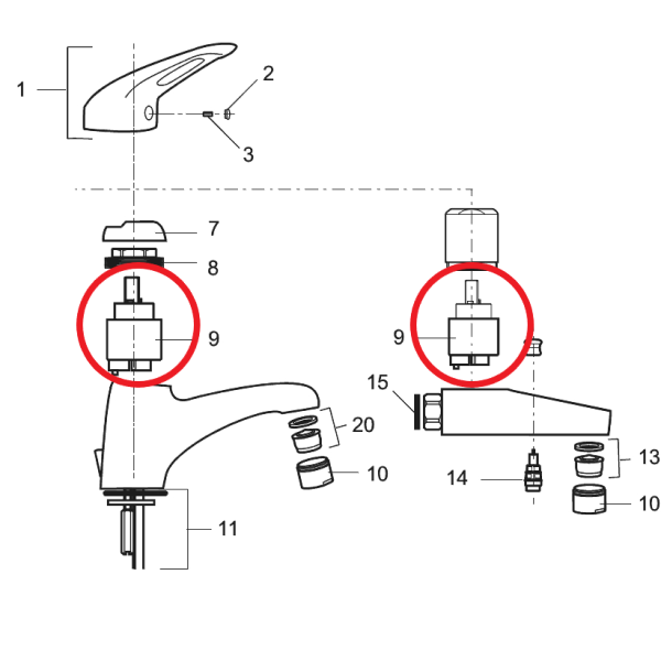 CERA keramik spindill í handl.