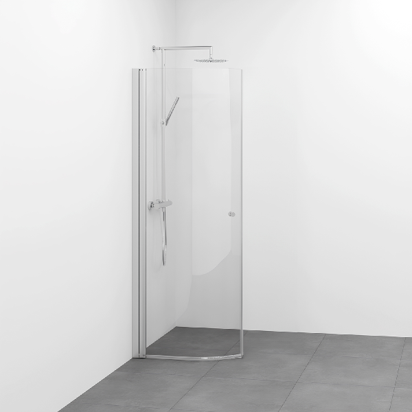 Spirit Rund Sturtuhurð boga 90cm Hnappur / Ál / Glært gler