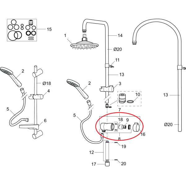 Skiptir í MMIX og Cera sturtusett m.handfangi