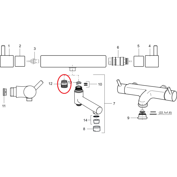 Baðstútur tengi M18x1xG1/2