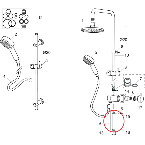 Sturtustöng f. sturtusett Cera/MMIX - neðsti partur